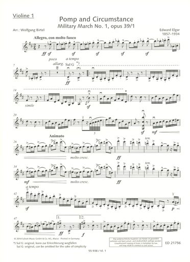 Elgar, Edward (Birtel): Pomp and Circumstance for String Quartet (double bass ad lib.) Op. 39 and 1 (score and parts)