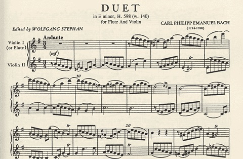 Bach, C.P.E.: Duet in E minor, H.598 (W. 140) (violin, and flute)(two violins)