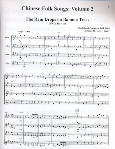 Wang, Albert: Chinese Folk Song, Vol. 2 (for Violin Duo, Trio or Quartet) score and parts