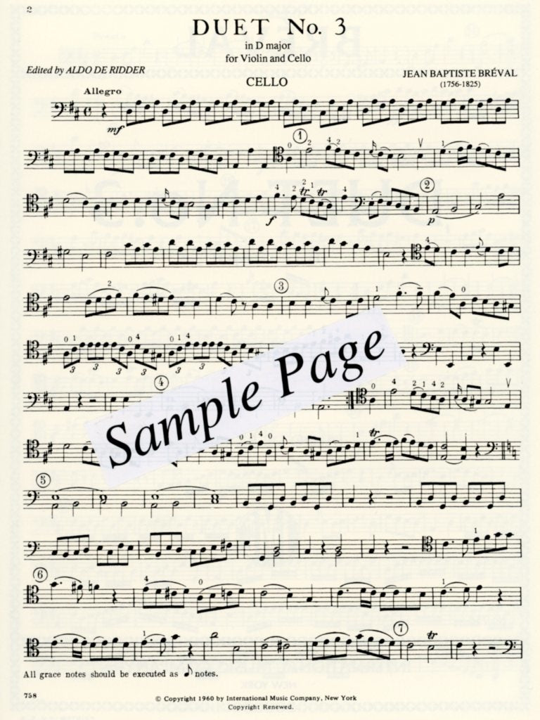 Breval, J.B.: Duet #3 in D Major (violin, cello) IMC