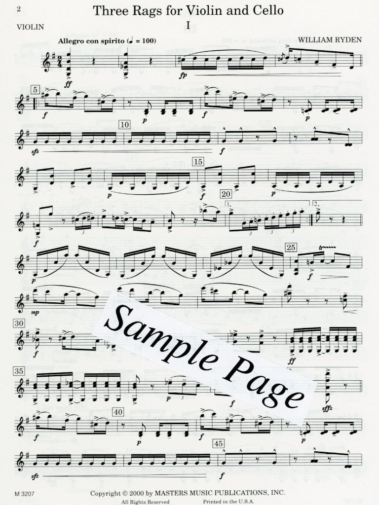 Ryden, W.: 3 Rags for Violin and Violoncello
