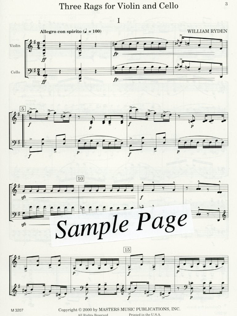 Ryden, W.: 3 Rags for Violin and Violoncello