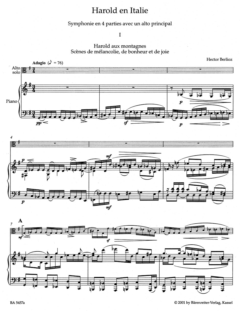 Berlioz (Banks/Macdonald): Harold in Italy - URTEXT (viola & piano reduction) Barenreiter