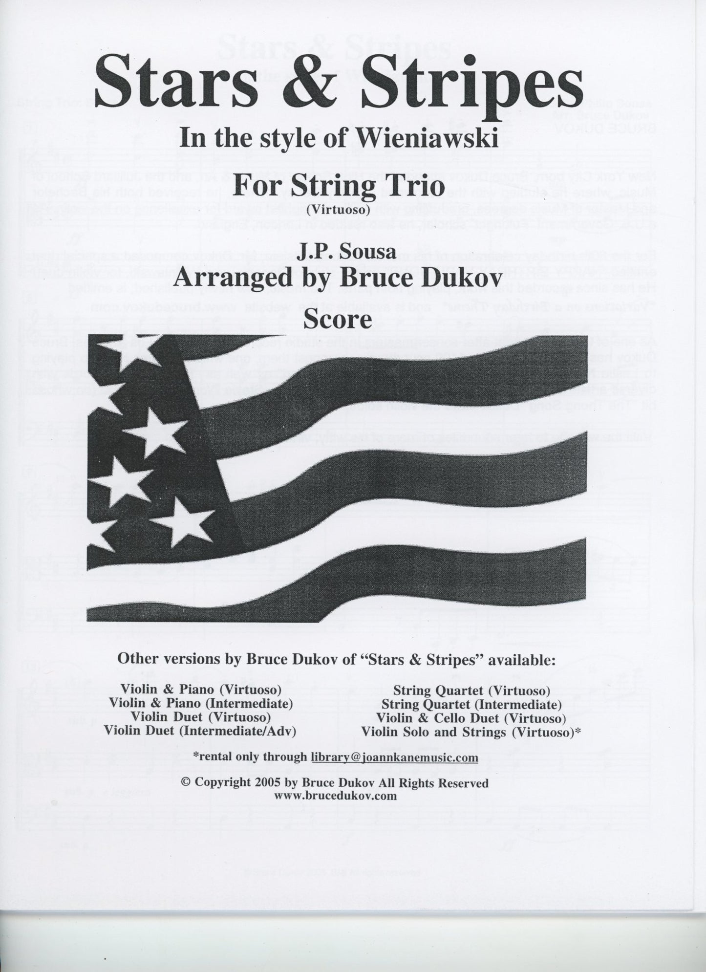 Sousa, J.P. (Bruce Dukov): Stars & Stripes Trio, in the style of Wieniawski, Virtuoso level, parts & score, (violin, viola, cello)