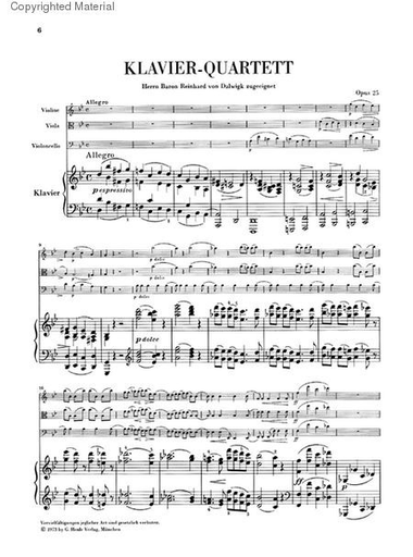 Brahms, J. (Krellmann, ed.): Piano Quartet, Op.25, No. 1, in G Minor (violin, viola, cello, and piano)