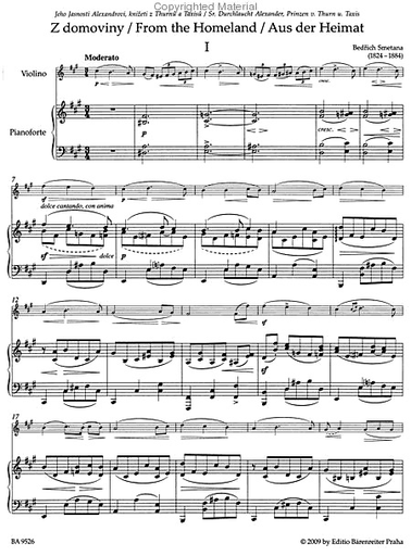 Smetana, Bedrich: From the Native Land-Aus der Heimat (violin/piano) Barenreiter