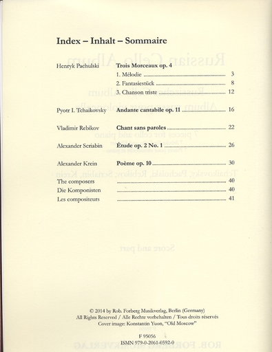 Russian Cello Album: 7 Pieces for Cello & Piano