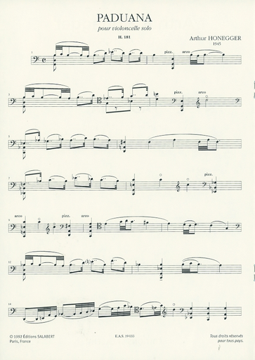 Honegger, A.: Paduana (cello)