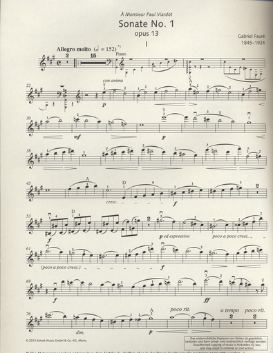 Faure, Gabriel (Birtel): Sonate No. 1, Op. 13 (violin & piano)