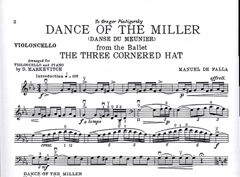 DeFalla, Manuel: Dance of Miller from 3-Cornered Hat (cello & piano)