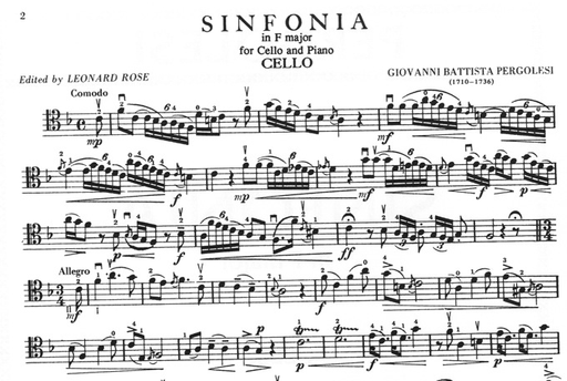 Pergolesi, G.B.: Sinfonia in F major (cello & piano)