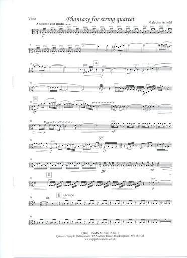 Arnold, Malcolm: Phantasy, Vita Abundans (string quartet) score and parts
