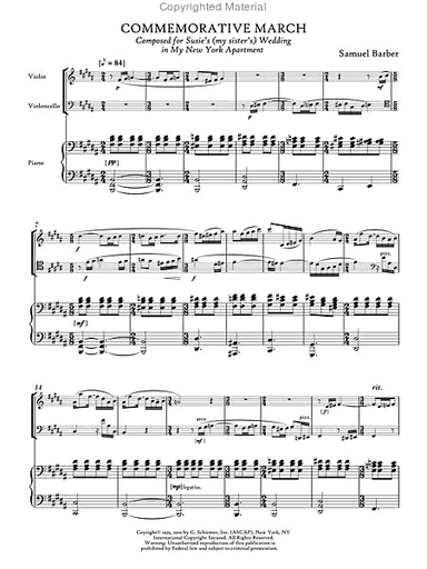 Barber, Samuel: Commemorative March (violin, cello, piano)