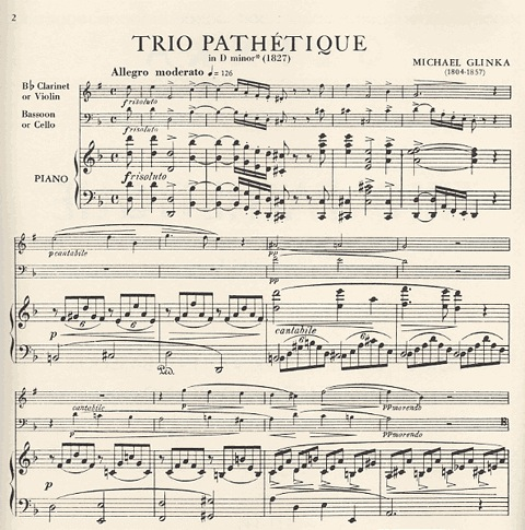 Glinka, Mikhail: Trio Pathetique in D minor (Bb clarinet or violin, bassoon or cello, piano)