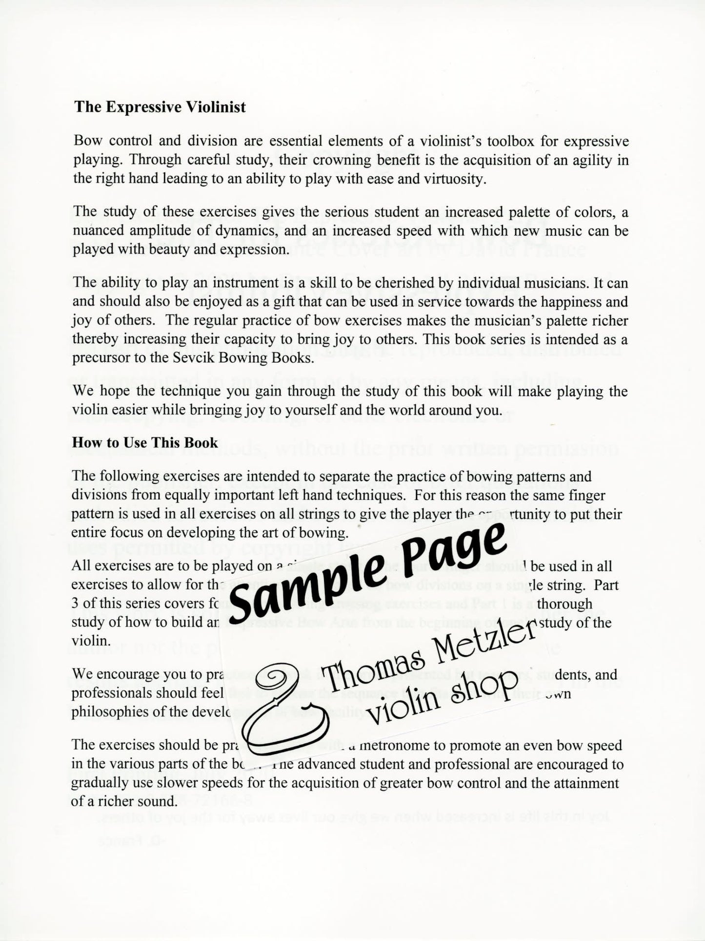 France, David: Bow Exercises for the Expressive Violinist Part 2 (violin) Craddock Road