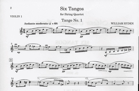 Ryden: Six Tangos (string quartet) Masters Music