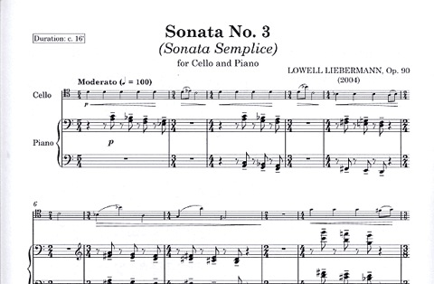 Liebermann, Lowell: Sonata No.3 Op. 90 ''Sonata Semplice''(cello & piano)