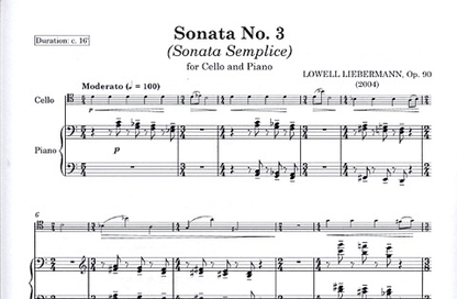 Liebermann, Lowell: Sonata No.3 Op. 90 ''Sonata Semplice''(cello & piano)