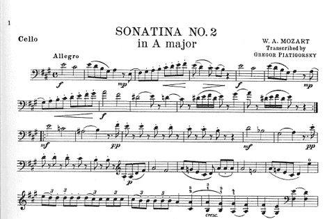 Mozart (Piatigorsky): Sonatina #2 in A (cello & piano) custom print