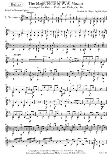 Lhoyer, Antoine de (arr): The Magic Flute (guitar, violin, viola) parts