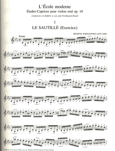 Wieniawski, Henri: Etude-Caprices, Op.10 for violin alone