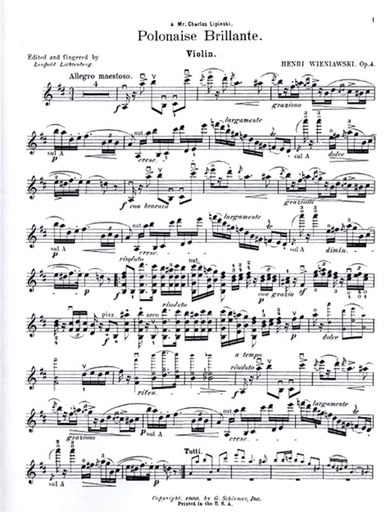 Wieniawski, H. (Lichtenberg): Polonaise Brillante in D Major for Violin and Orchestra, Op.4 (violin, piano) SCHIRMER