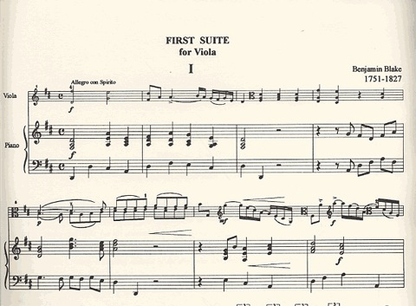 Blake, Benjamin (Bonacini): First Suite for Viola & Cello with Piano Accompaniment. OUT OF PRINT