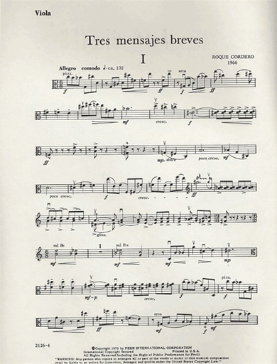 Cordero, Roque: 3 Mensajes Breves (viola & piano)