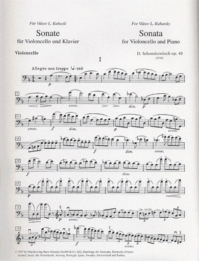Shostakovich, Dmitri: Sonata Op.40 (cello, and piano)