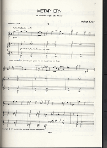 Kraft, William: Metaphern (violin & piano)