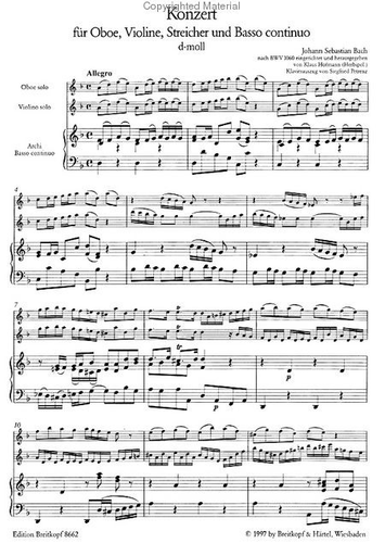 Bach, J.S.: Concerto for Violin & Oboe BWV 1060 transposed to d minor