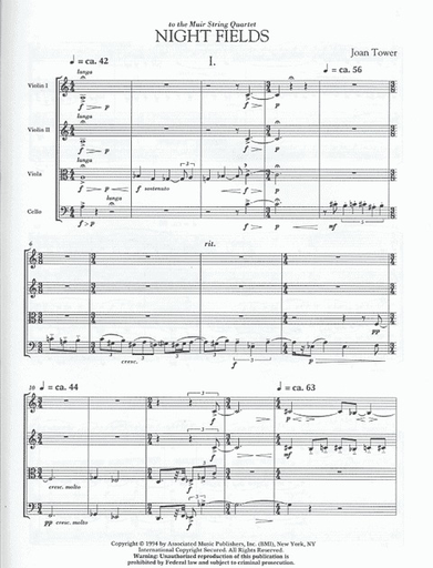 Tower, Joan: Night Fields (string quartet) score and parts
