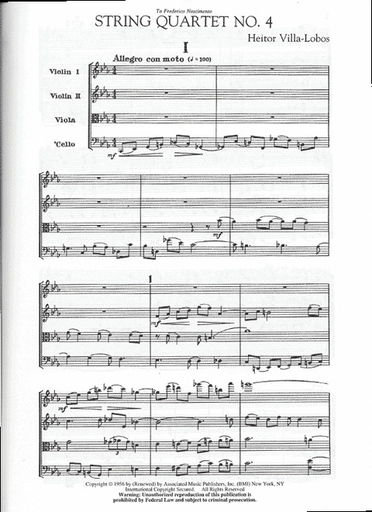 Villa-Lobos, Heitor: String Quartet No. 4 score and parts