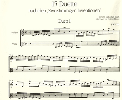 Bach (David): 15 Duets based on the Two Part Inventions, BWV 772-786 (violin & viola)