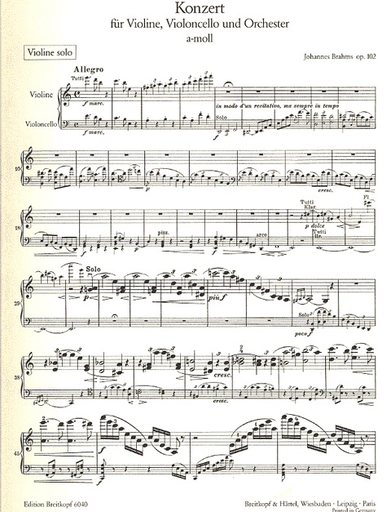 Brahms, J.: Concerto for Violin and Cello, Op.102 - Double Concerto urtext (violin, cello & piano)