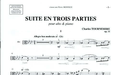 Tournemire, Charles: Suite in three parts Op.11 (viola & piano)