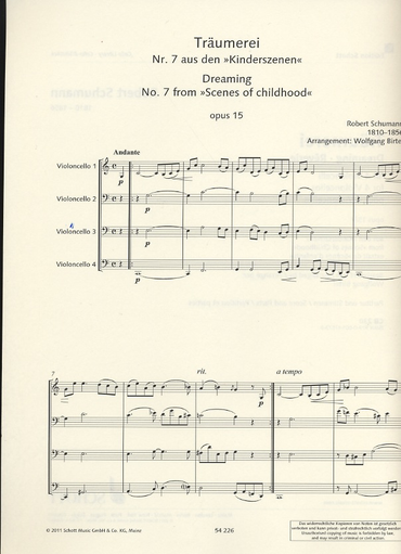 Schumann, Robert: Traumerei, Op. 15 No. 7 (4 cellos)