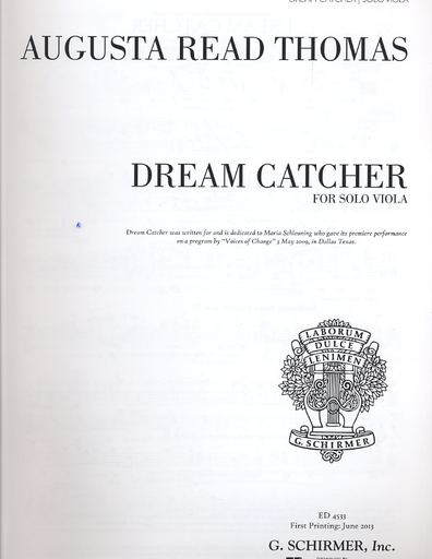 Thomas, Augusta Read: Dream Catcher for Solo Viola