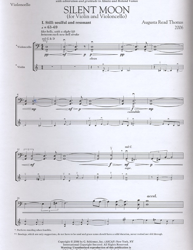 Thomas, Augusta Read: Silent Moon for Violin & Cello (score & parts)