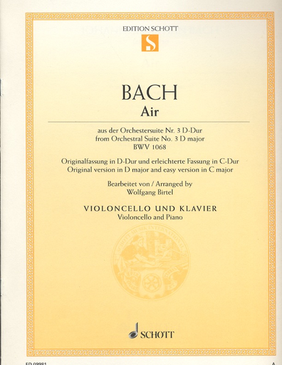 Bach, J.S. (Birtel): Air from Orchestral Suite No.3 in D Major, BWV1068 (cello, and piano)