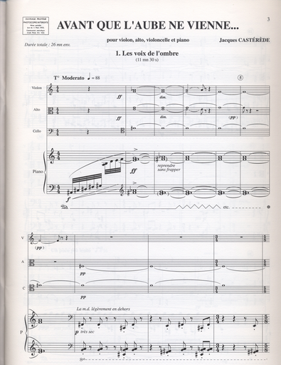 Casterede, Jacques: Avant que l'aube ne Vienne (violin, Viola, Cello, Piano)