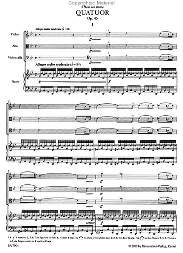 Faure, Gabriel: Piano Quartet Op.45 (piano, violin, viola, cello) Barenreiter