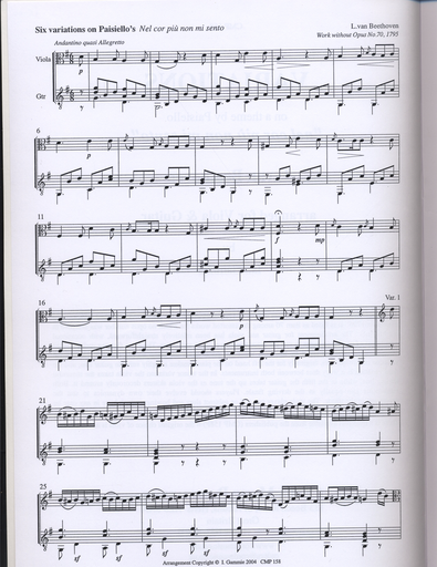 Beethoven (Gammie): Variations on a theme by Paisiello -nel cor piu non mi sento, arranged for viola and guitar by Ian Gammie