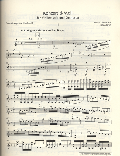 Schumann/Hindemith: Concert for Violin D minor (violin and piano)