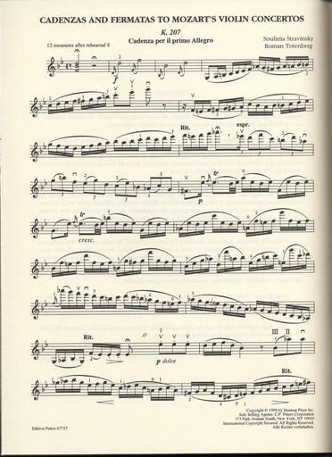 Mozart, W.A. (Stravinsky, Soulima): Cadenzas to Mozart's Violin Concertos