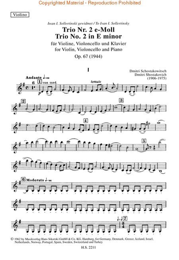 Shostakovich, Dmitri: Trio in e minor Op. 67 (violin, cello & piano)