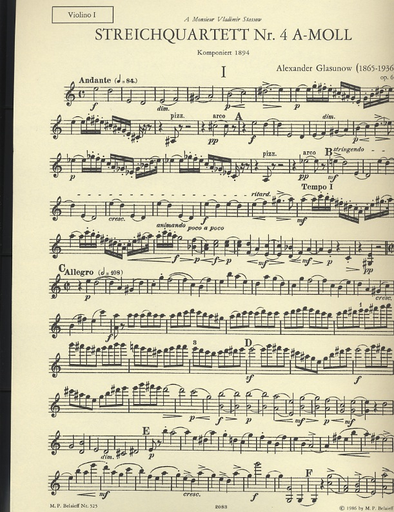 Glazunov, A.K.: String Quartet No. 4 in a minor, Op. 64 (parts)