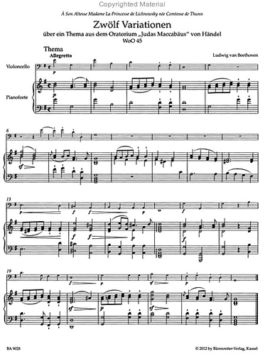 Beethoven (Del Mar): Variations for Cello & Piano, WoO45, Op.66, WoO46 - URTEXT (cello & piano) Barenreiter