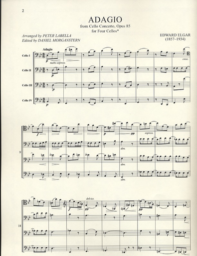 Elgar, Edward: Adagio from Cello Concerto, Op. 85 (4 cellos) score & parts