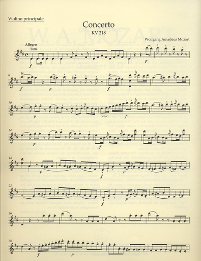 Mozart, W.A. (Mahling): Concerto No.4 in D Major for Violin and Orchestra, K.218 (violin, and piano reduction) Barenreiter Urtext
